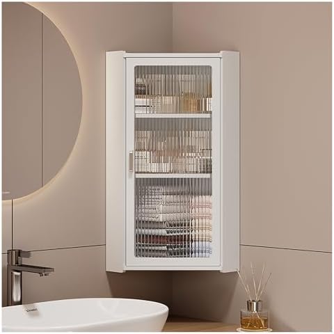 Small Corner Medicine Cabinet, Bathroom Cabinet Wall Mount with Glass Doors, Bathroom Wall Cabinet Over The Toilet, Compact Hanging Cabinet for Bathroom Kitchen Laundry Room Dormitories(Tran