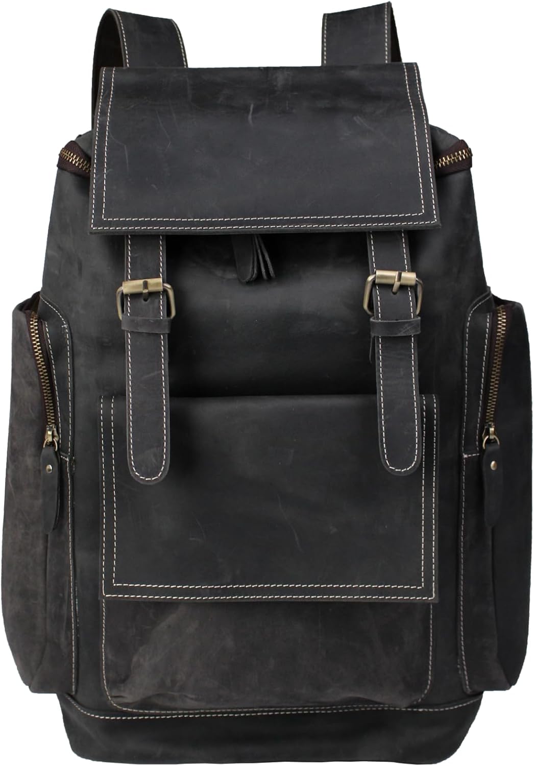 Genuine Crazy Horse Leather Backpack - Vintage Bag with Anti-Theft Design, Fits 16 Inch Laptop(5098-Gray)