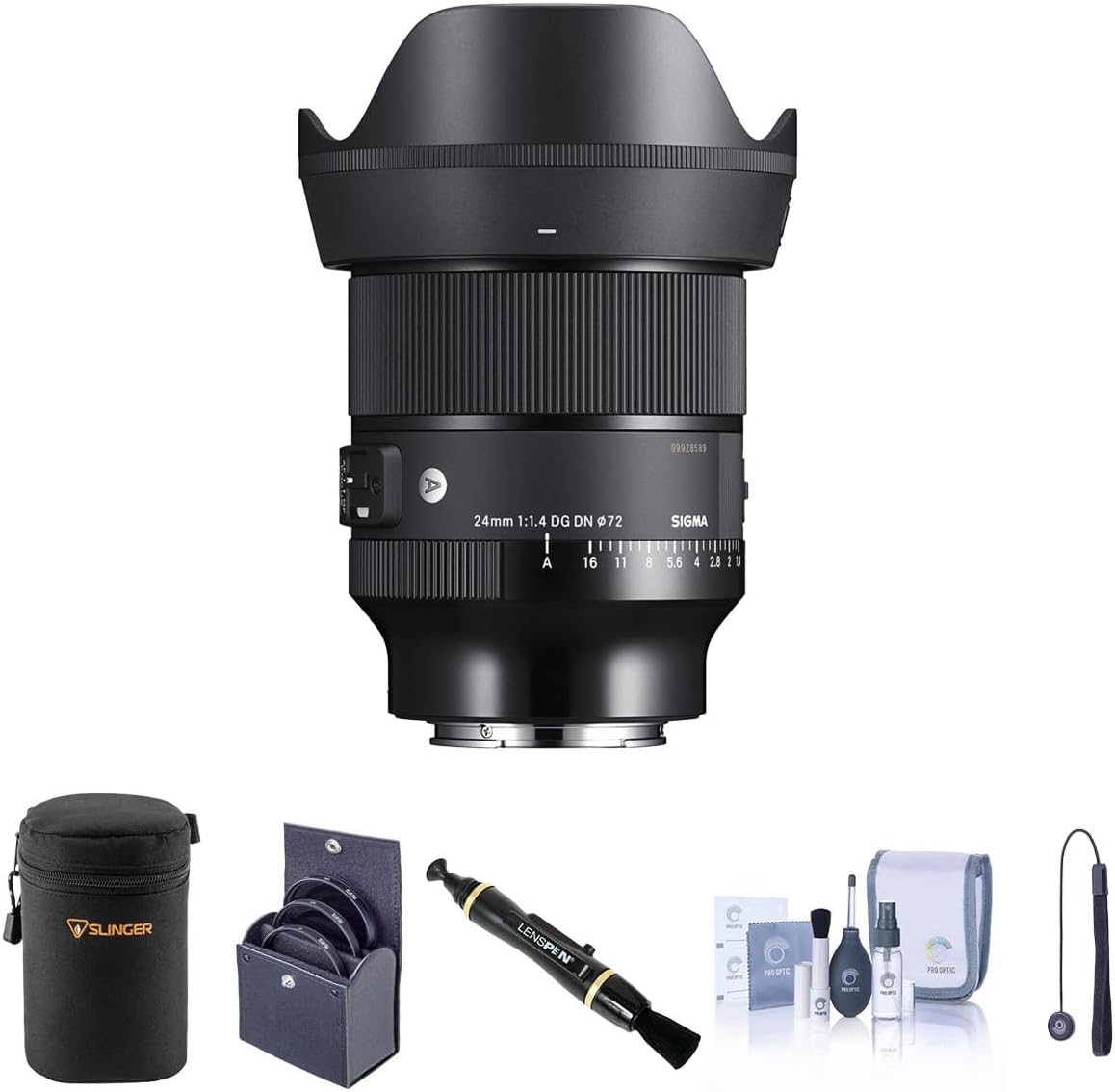 Sigma 24mm f/1.4 DG DN Art Lens for Sony E Bundle with 72mm Filter Kit, Lens Case, Lens Cleaner, Cleaning Kit, Lens Cap Tether