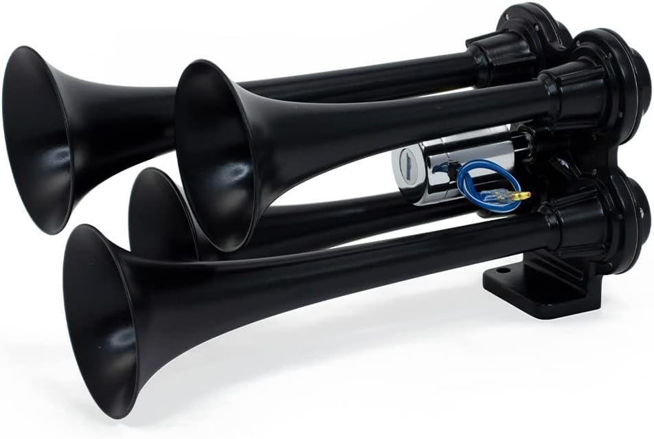 HornBlasters Bullet Stealth Black 12/24 Volt Air Horn Only - 4 Trumpet - Unique Sound