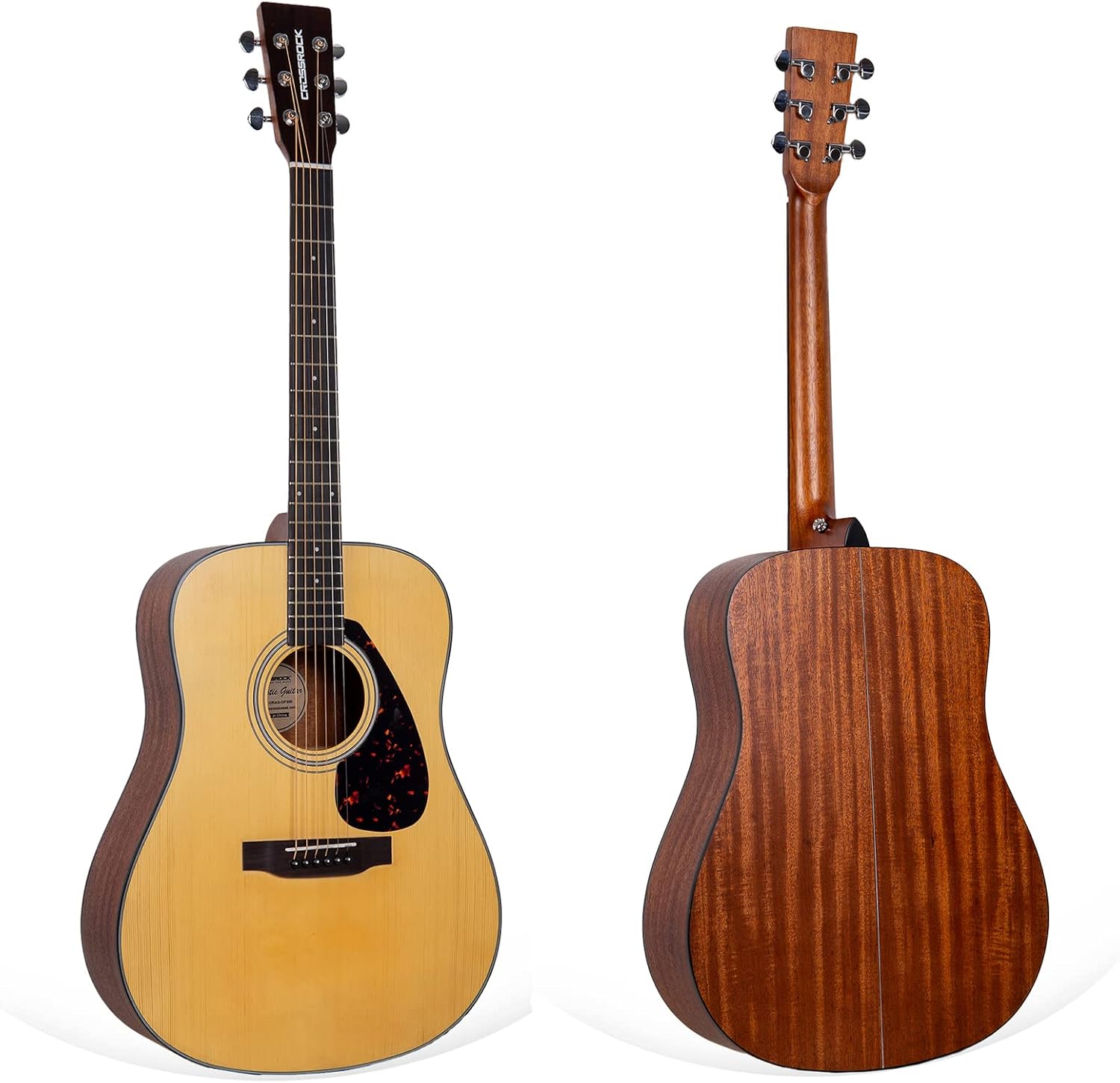 Crossrock Acoustic Guitar Bundle, Spruce Solid Top Dreadnought Guitar with Hard Case and Backpack for Student(CRAG-DF300BK-B)