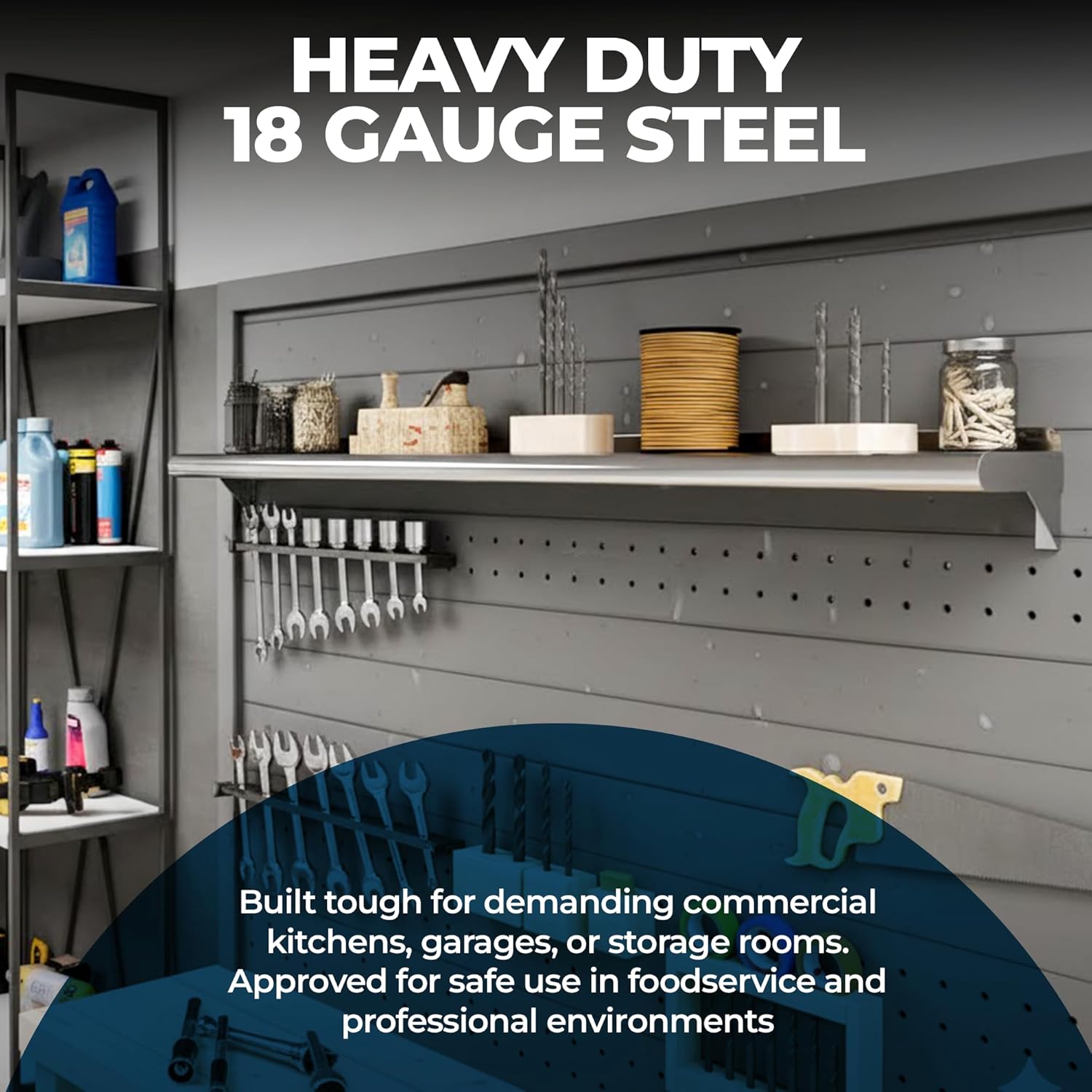 Stainless Steel Wall Shelf | Metal Shelving | Garage, Laundry, Storage, Utility Room | Restaurant, Commercial Kitchen | NSF Certified | (24” x 60”)