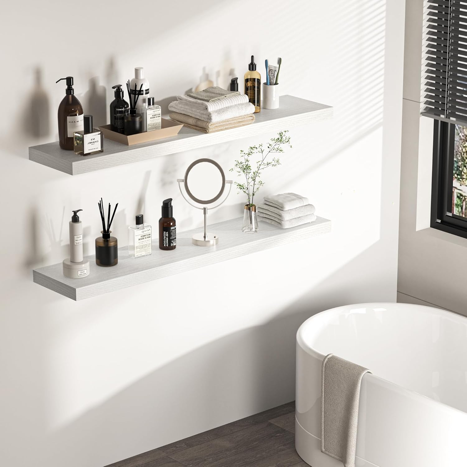 Floating Shelves - 10.3 Inch Deep Wall Shelf for Decor & Storage - Wall Mounted Display Shelving with Invisible Heavy-Duty Metal Bracket - 48