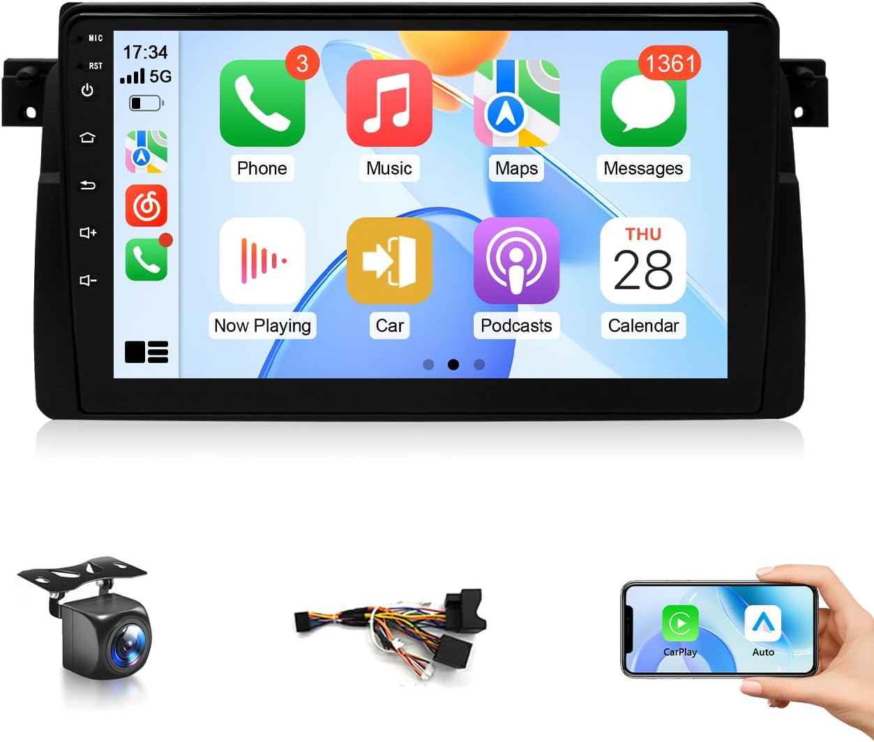 Car Stereo for BMW 3 Series 325i 330i 318i 328i E46 1998-2006 M3 Radio with Wireless CarPlay/Android Auto,9