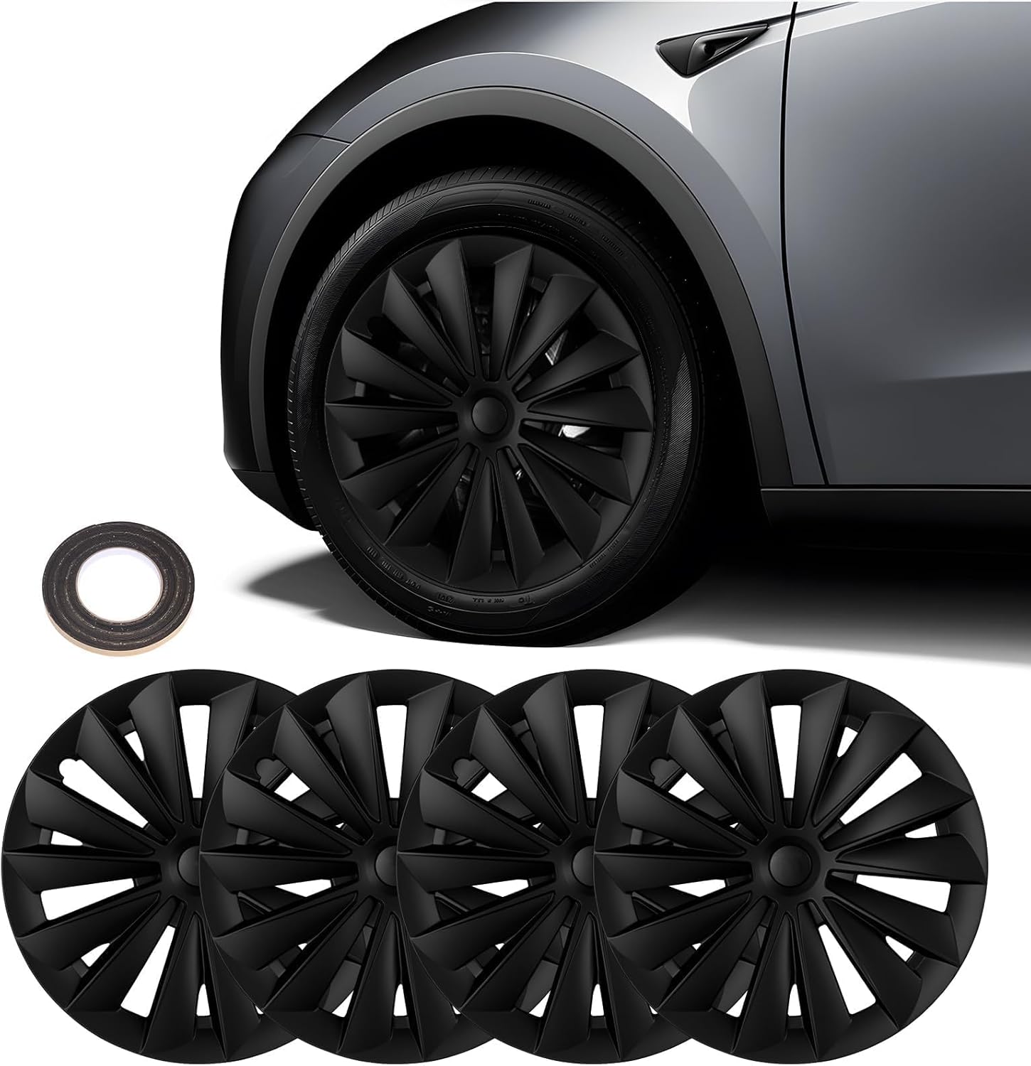 BASENOR Tesla Model Y Wheel Covers 19 Inch Hubcaps Replacement Hub Caps OEM Rim Protector (Proprietary Design) Black Wheel Caps Car Protection for Tesla Exterior Accessories