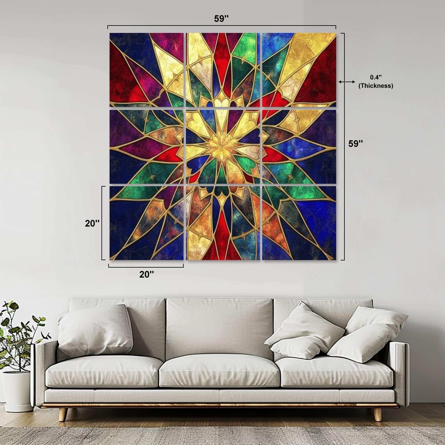 Art Acoustic Panels Self Adhesive Multicolored Geometric Burst Radial Symmetry Canvas Print 9 Packs Decorative Soundproof Wall Panels Large Sound Absorbing Panels for Home Office 60