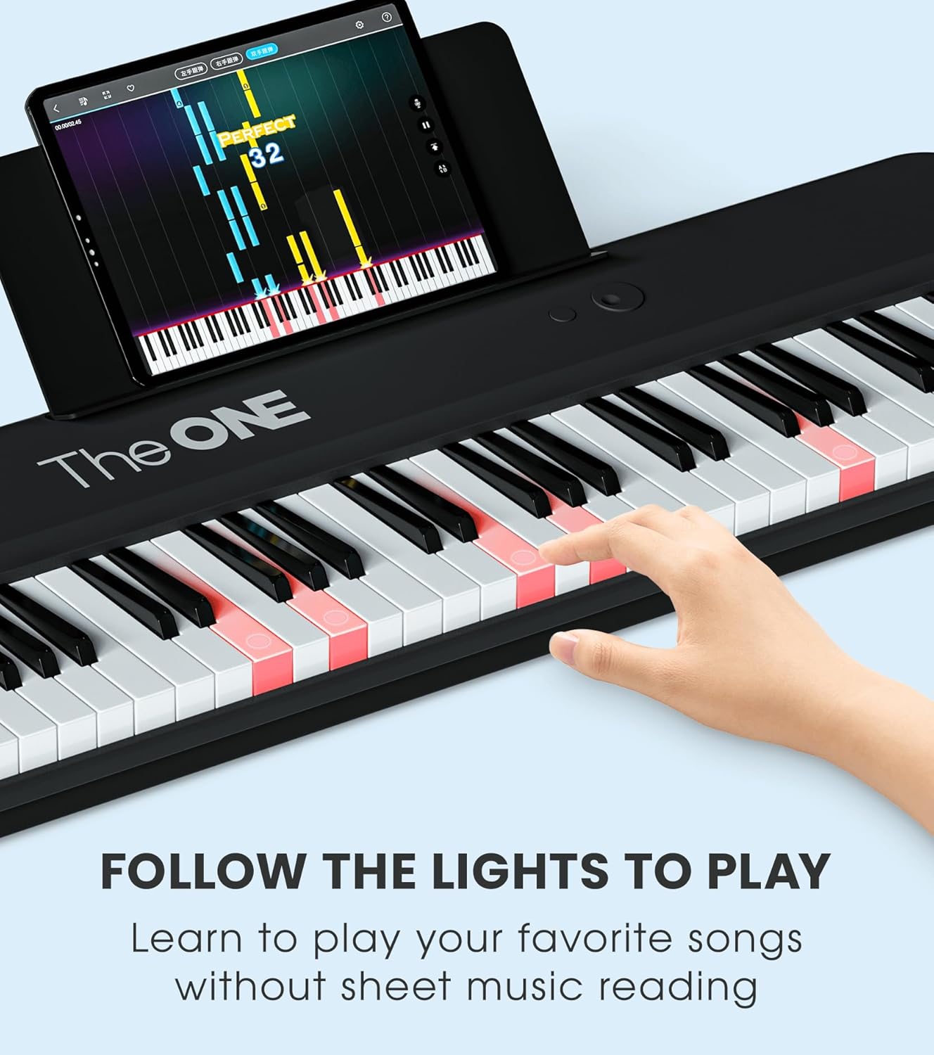 The ONE Smart Keyboard COLOR 61 Lighted Keys Piano Keyboard, Electric Piano for Beginners with 256 Tones, 64 Polyphony, Built-in LED Lights and Free Apps (Black)