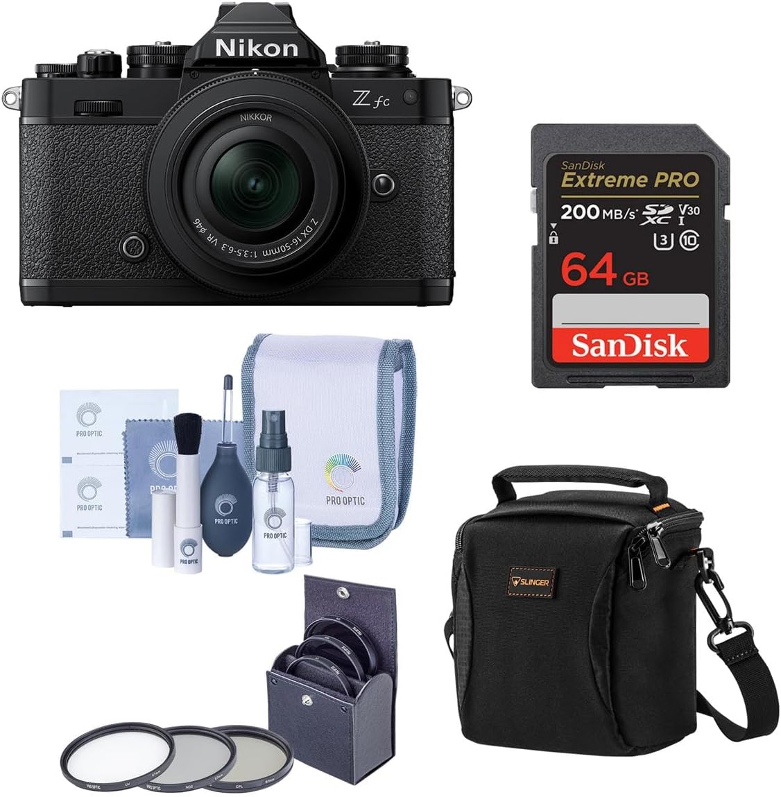 Z fc DX-Format Mirrorless Camera with NIKKOR Z DX 16-50mm f/3.5-6.3 VR Lens, Black with Candisk PRO 64GB, Alpine 120, Pro Optic Filter Kit,ProOp Cleaning Kit