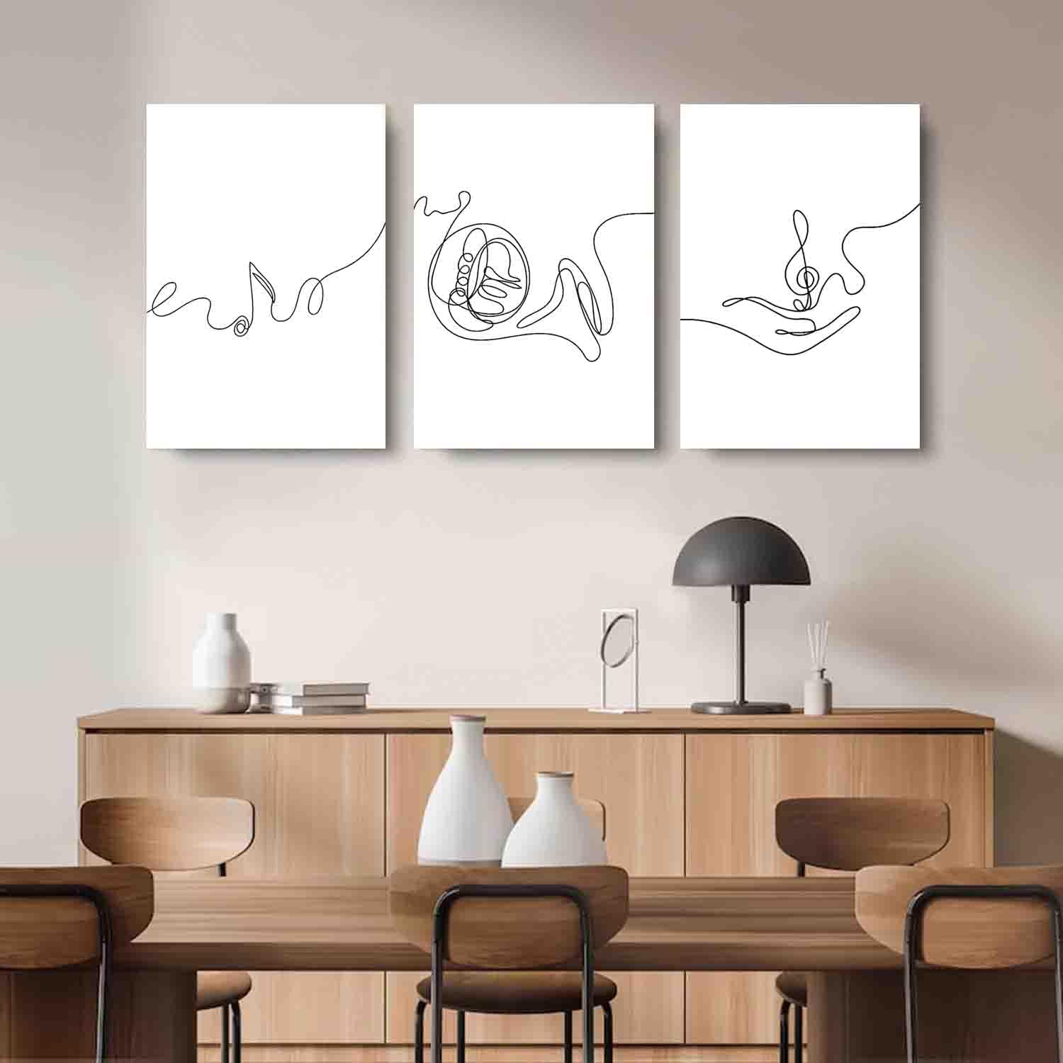 Minimalist French Horn Wall Art Set of Three,Elegant Line Art Prints for Home Decor,Ideal for Music Lovers,Gift for Any Occasion,16