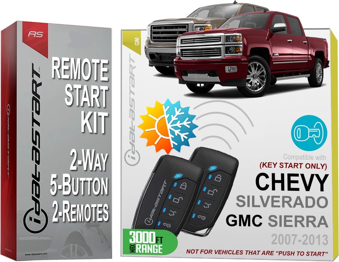 iDatastart 3000FT Range Remote Starter Kit Compatible with Chevrolet Silverado (2007-2013) | GMC Sierra (2007-2013) | 🗹 Key-Start Ignition Models (2-Way, 5-Button)