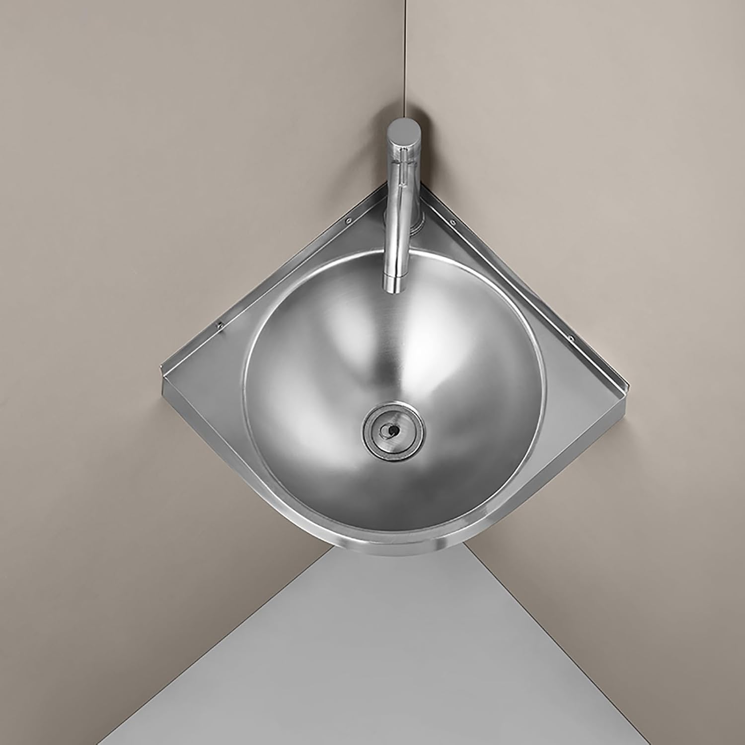 Compact Triangular Stainless Steel Wall Mount Corner Sink 12.5
