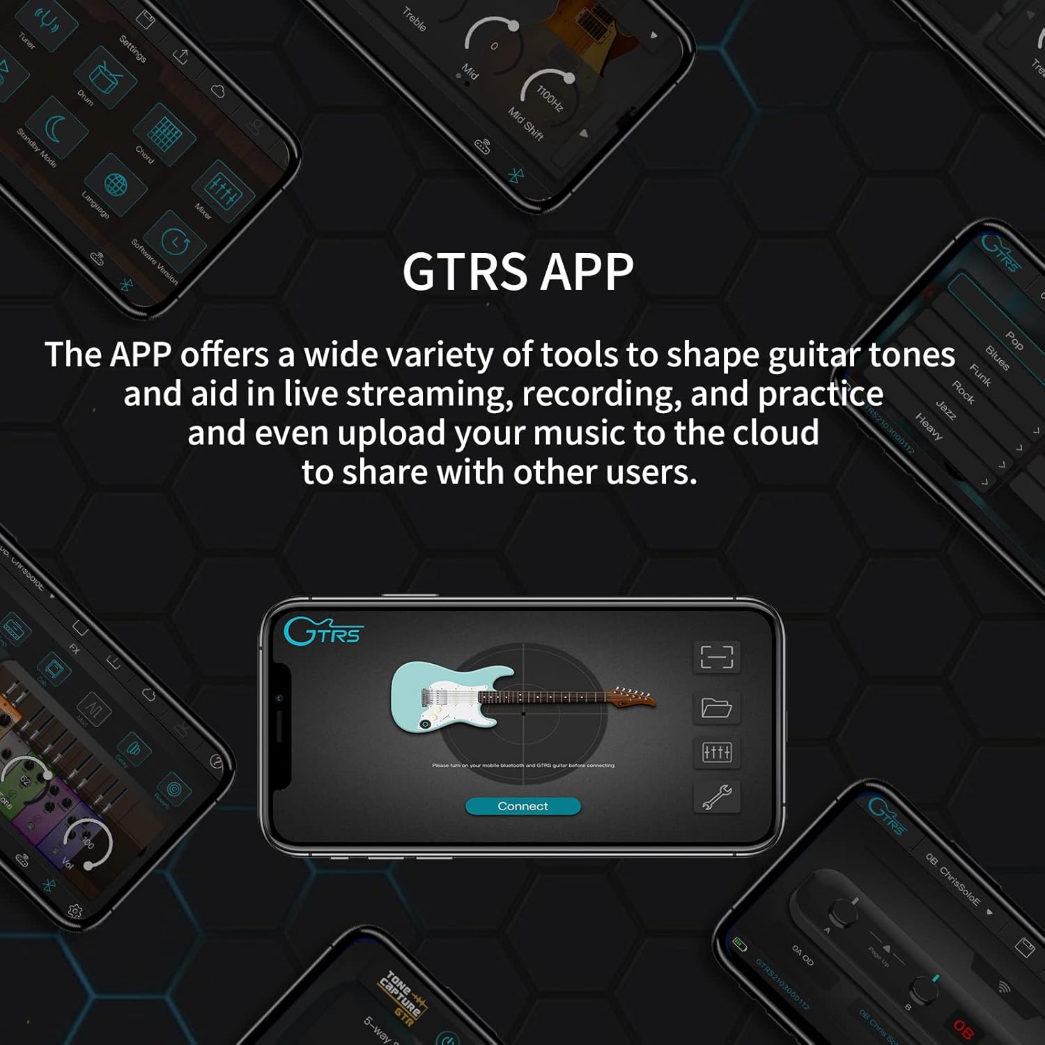 GTRS SL810 Smart Electric Guitar Kit with Stero Output，Effects System, HHS Pickup, Loop Drum Machine, 12 Hours Battery Life, Rosewood Fretboard(blue)