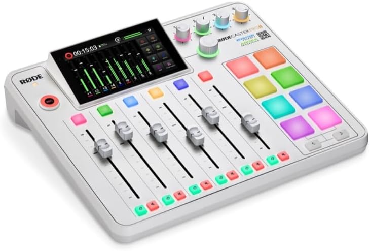 Rode RODECaster Pro II Integrated Audio Production Studio (White) Bundled with (2) Podcast Mic Packs + 128GB Micro-SD Card + Cleaning Cloth (4 Items)