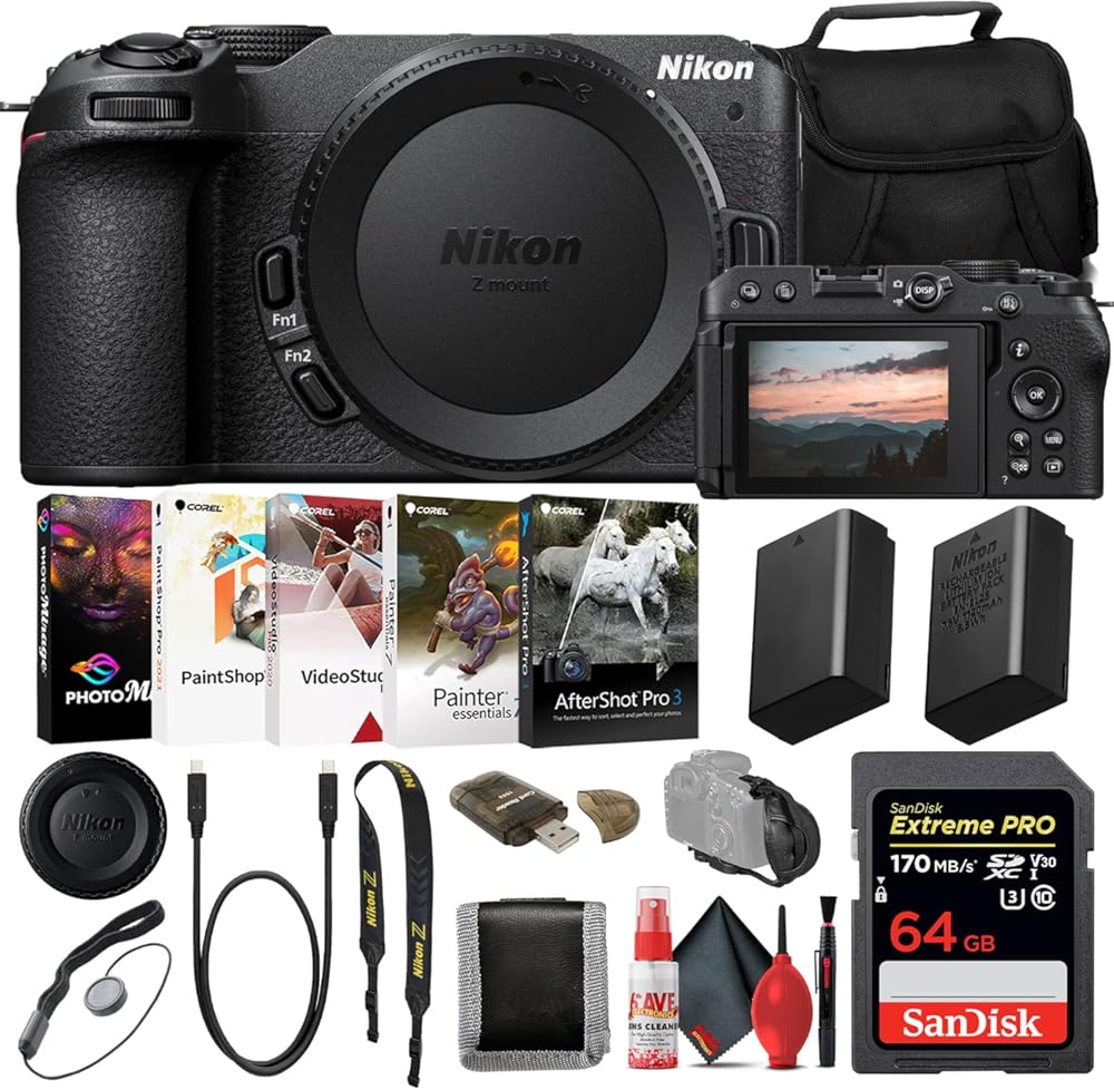 Nikon Z30 Mirrorless Digital Camera (Body Only) (1737) INTL Model with 64GB Extreme PRO Card + EN-EL25 Extra Battery + Photo Editing Software + Camera Bag + Cleaning Kit + More (Renewed)