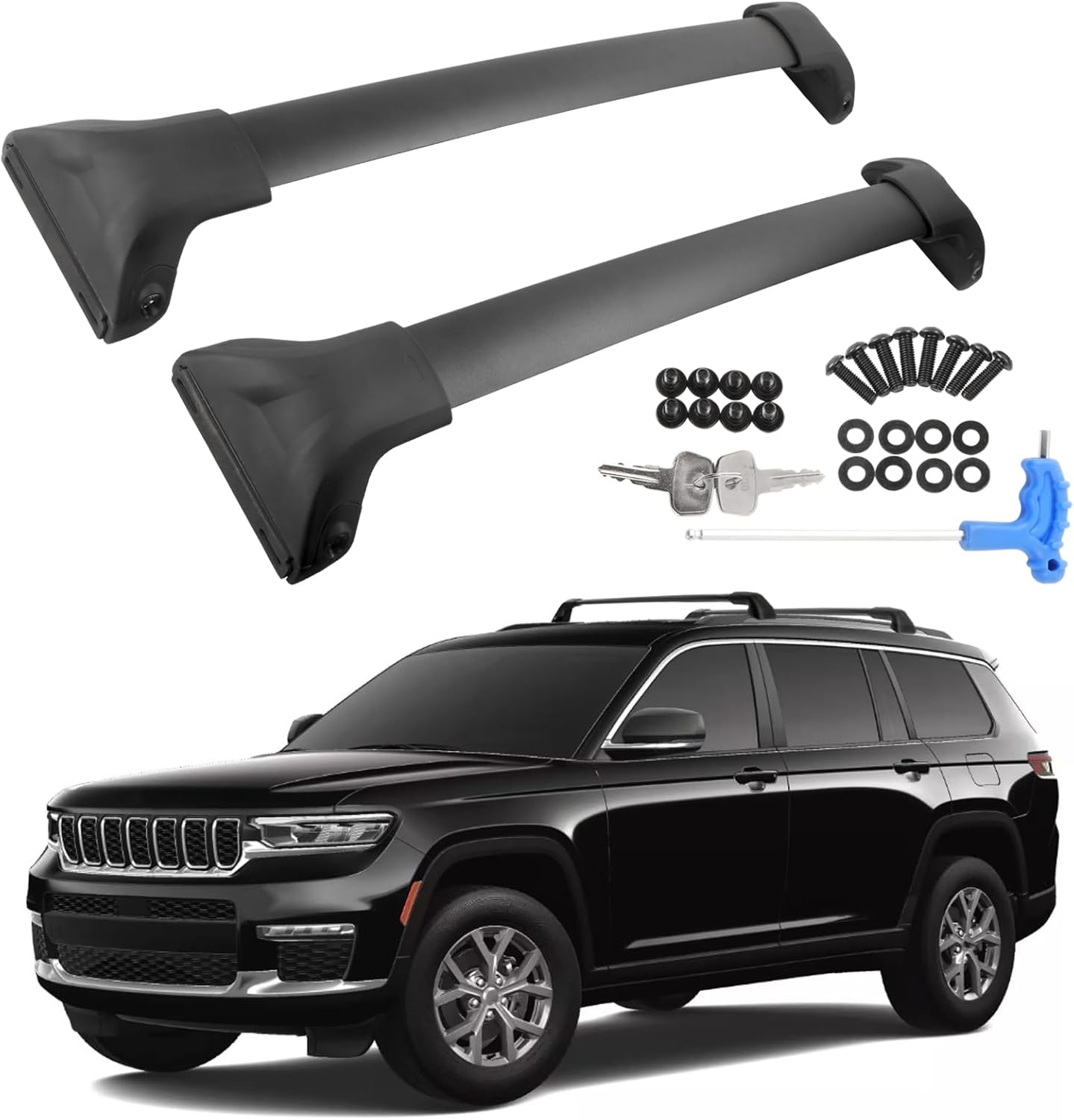 Roof Rack Cross Bars Compatible with Grand Cherokee L 2021-2025 and 2022-2025 Grand Cherokee WL, Black Matte Aluminum Anti-Corrosion Crossbars with Anti-Theft Lock