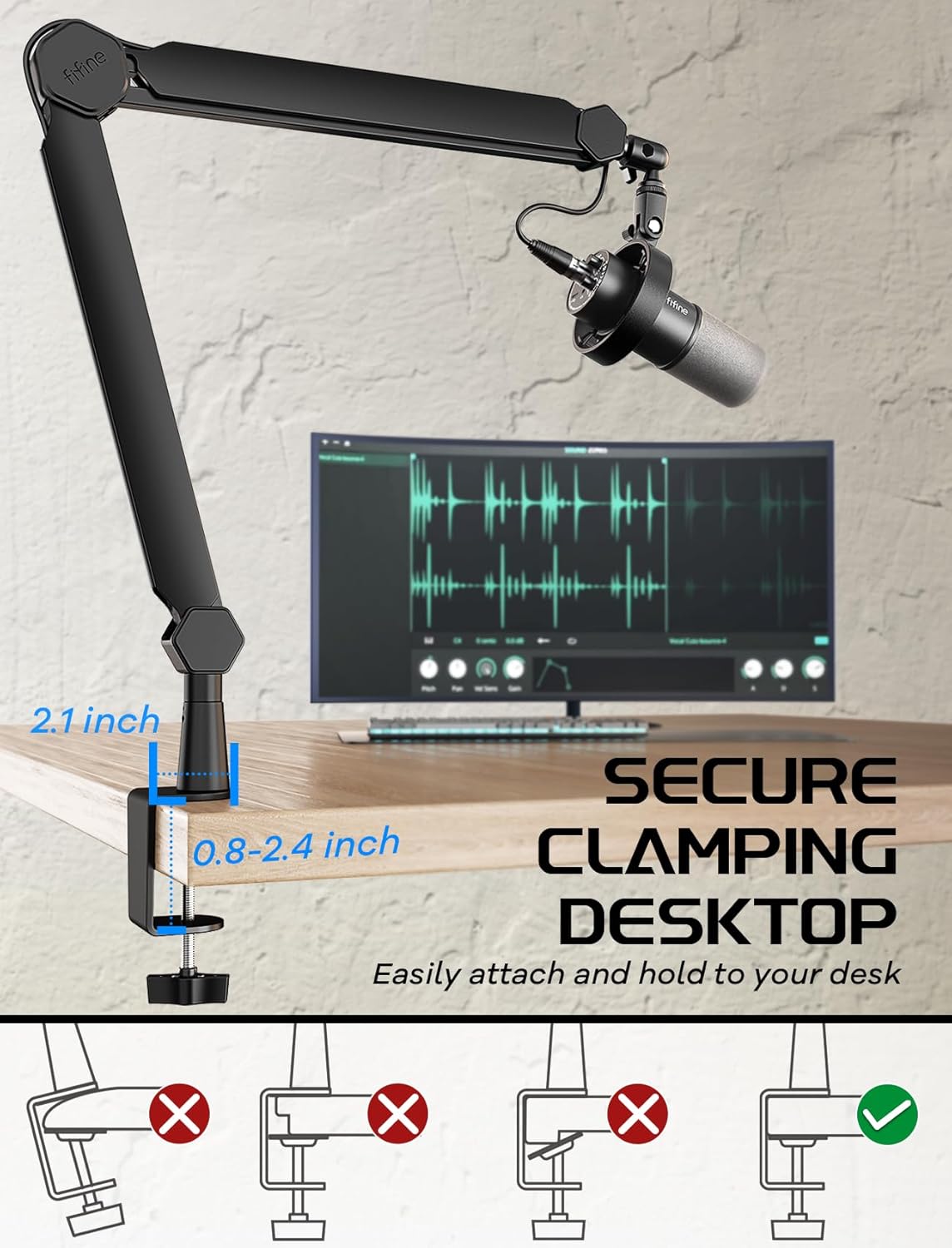 FIFINE Podcast Equipment Set with XLR Studio Mic, Audio Interface, Boom Arm for Recording/Vocal/Voice-Over, USB Audio Mixer for Streaming with XLR Mic Input, Volume Knob in Home Office (KS6+BM66)