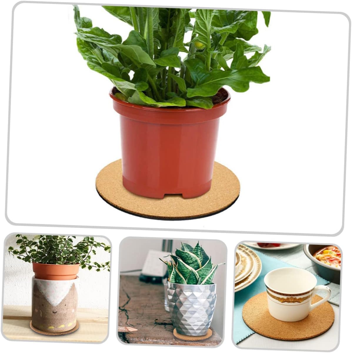 4pcs Cork Planter Mat Cork Planter Pads Flowerpot Bottom Mats DIY Cork Pads DIY Cup Pad Plant Cork Tray Gardening Cork Coaster Round Cork Mat Plant Plate Decorative Cork Coasters