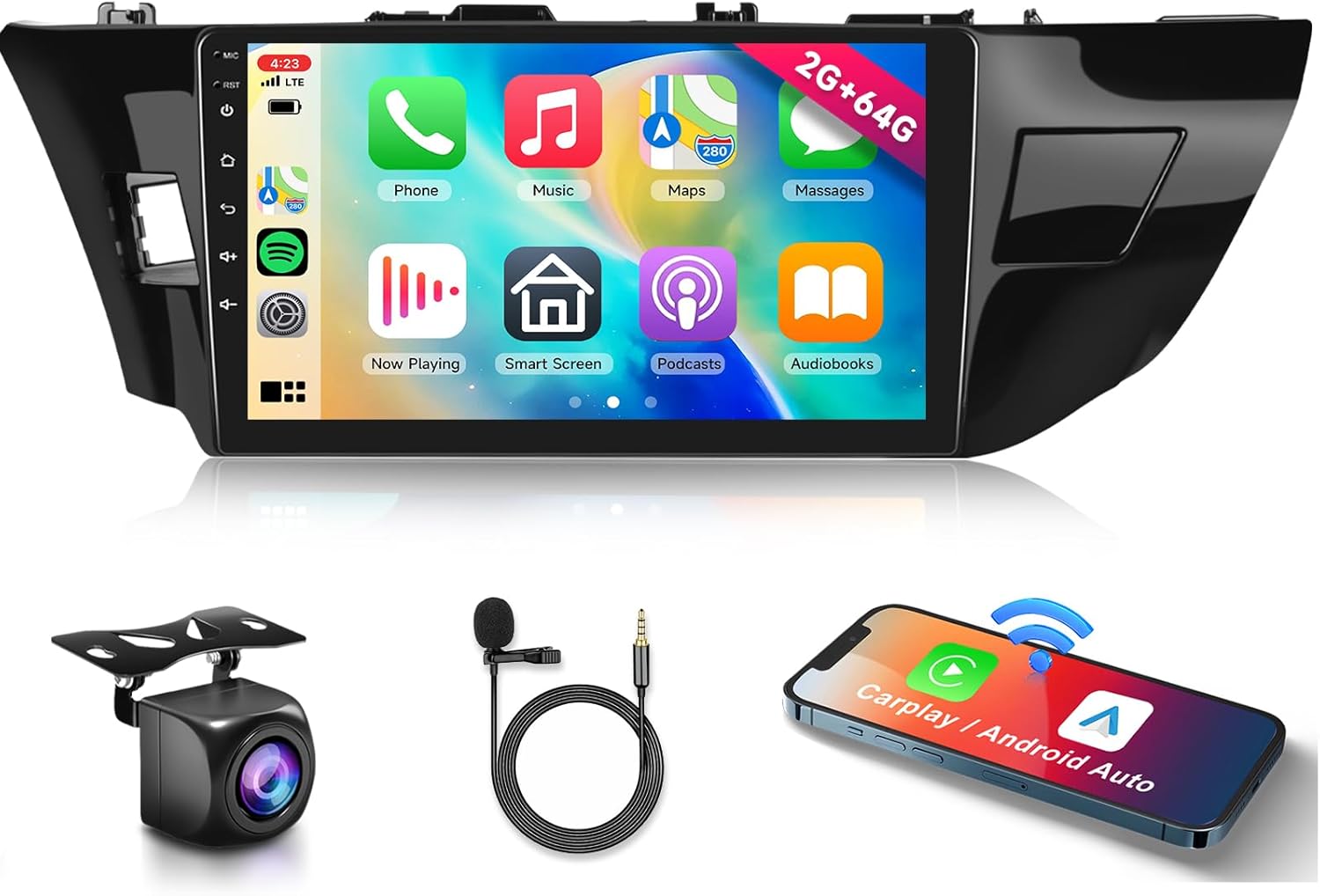 2G+64G Car Radio Stereo for Toyota Corolla 2014 2015 2016,Wireless CarPlay/Android Auto 10.1 Inch HD Touch Screen Android 13 Head Unit GPS WiFi Bluetooth FM/RDS EQ HD Backup Camera