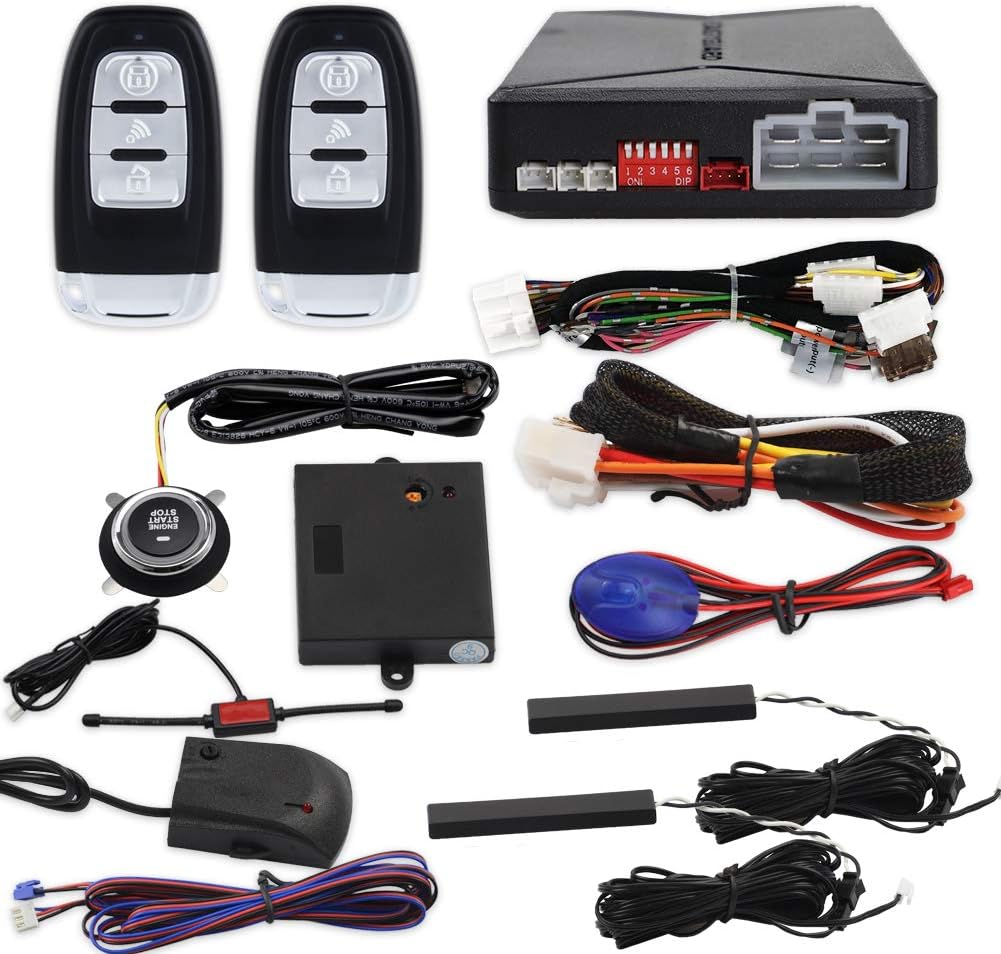 EASYGUARD EC010-MS PKE car Burglar Alarm Passive keyless Entry with Push Button Start & Remote Starter, Microwave Sensor Shock Alarm Warning DC12V