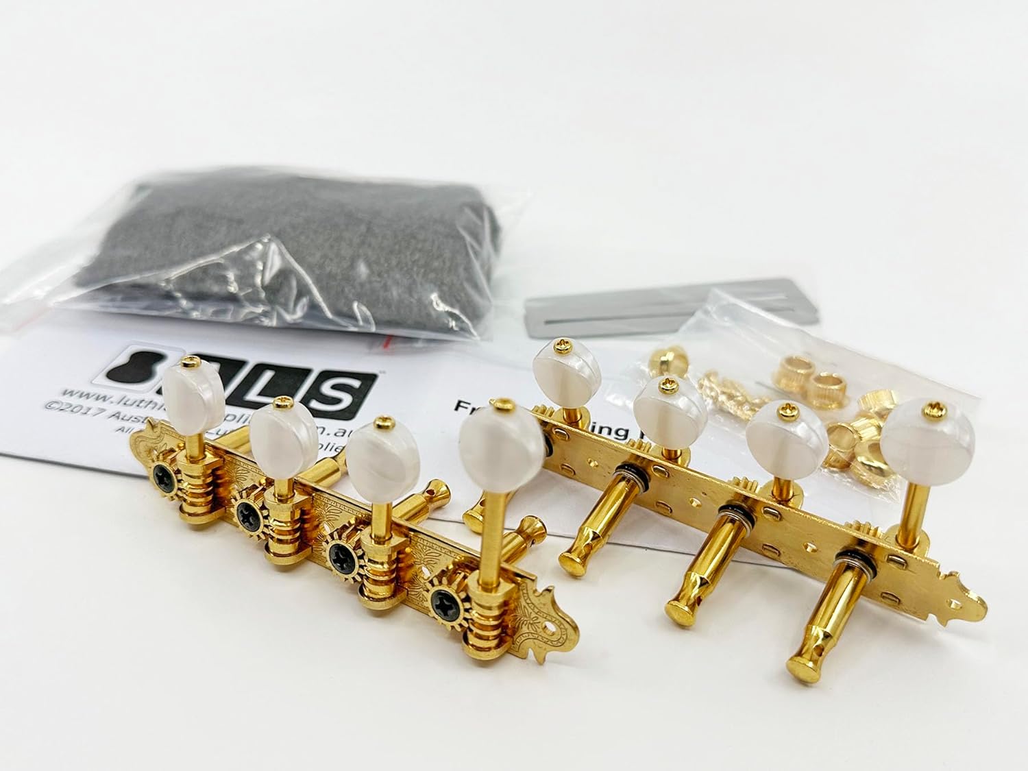 Gotoh F-Style Mandolin Tuners - Gold with Pearloid Buttons [Bonus ALS Fret Polishing Kit] MF40-MWG Model Tuners by Gotoh Japan - Fret Polishing Kit by ALS