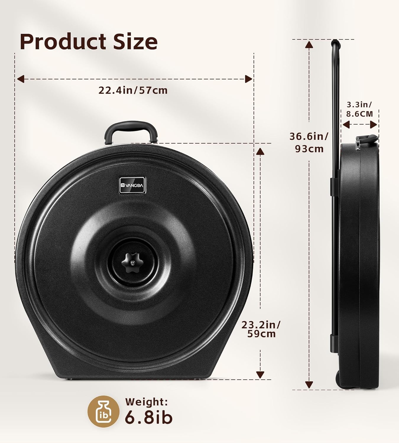 Vangoa Upgrade Hard Cymbal Case with Wheels, Rolling Cymbal Vault with Foam Washers Fits Up to 7 * 22
