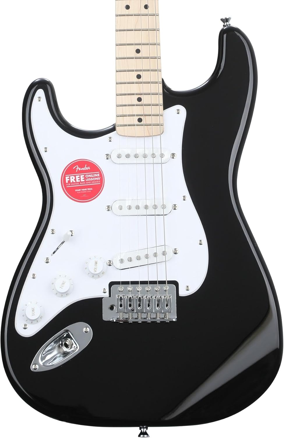 Fender Squier Sonic Stratocaster Left-Handed Electric Guitar - Black, Maple Fingerboard, Includes Tuner and Strap