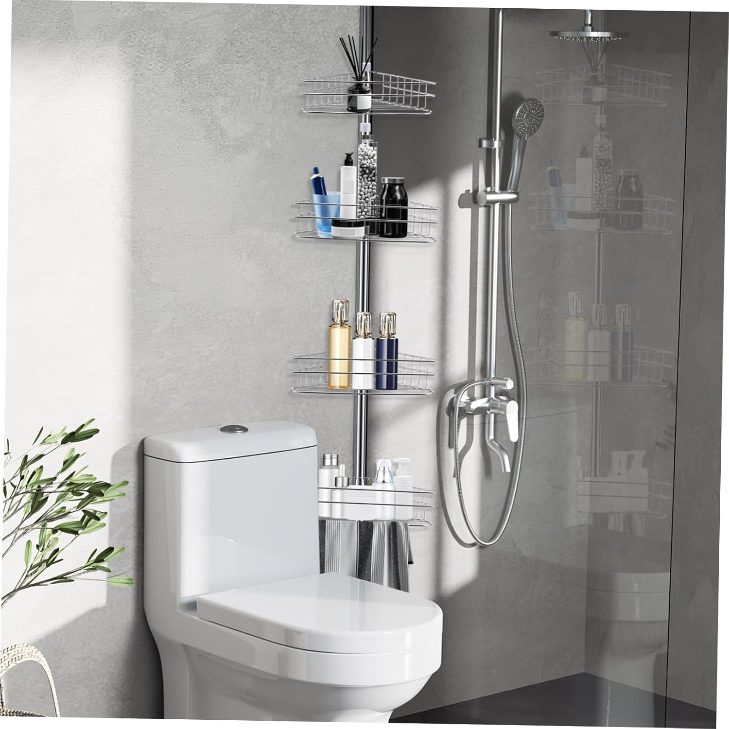 4tier Corner Shelf Rack Telescopic Shower Storage Organizer Wall Mount Bath Organizer