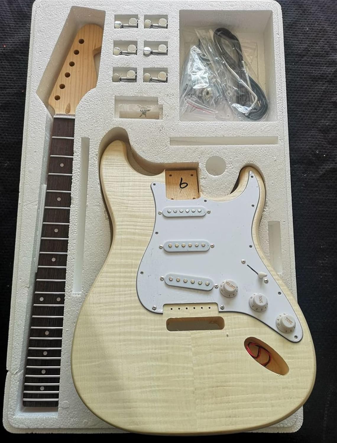 TSTS Water Ripple Electric Guitar DIY Kit Set Basswood Body Rosewood Fingerboard Maple Neck Guitar DIY Accessory (Color : 07)