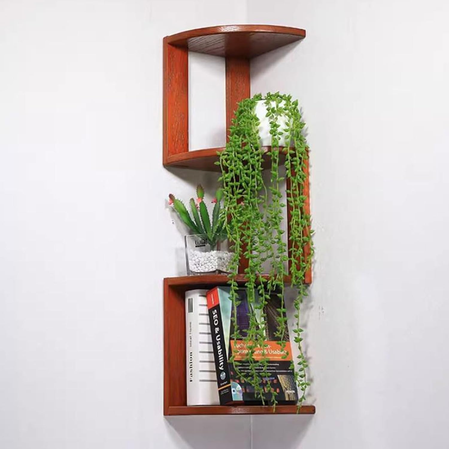 Floating Shelf Unit Floating Corner Shelves for Wall Decor Storage, Solid Wood Wall Storage Shelves Rack 3 Tiers, Wall Mounted Wood Shelves for Home Decor, Bedroom, Living Room, Bathroom, K