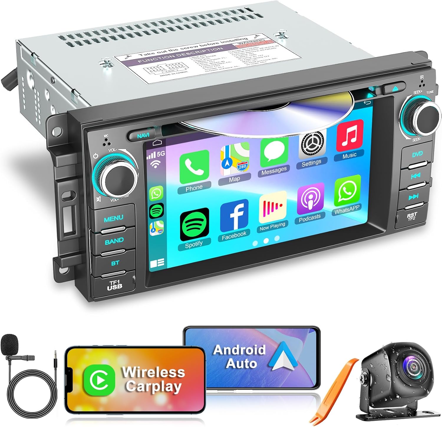 Car Radio Stereo with CD/DVD Player for Dodge RAM 1500 2500 3500 (2009-2012), for Jeep Wrangle/Unlimited (2007-2015),7 Inch Head Unit with CarPlay & Android Auto,Bluetooth & GPS Navigation