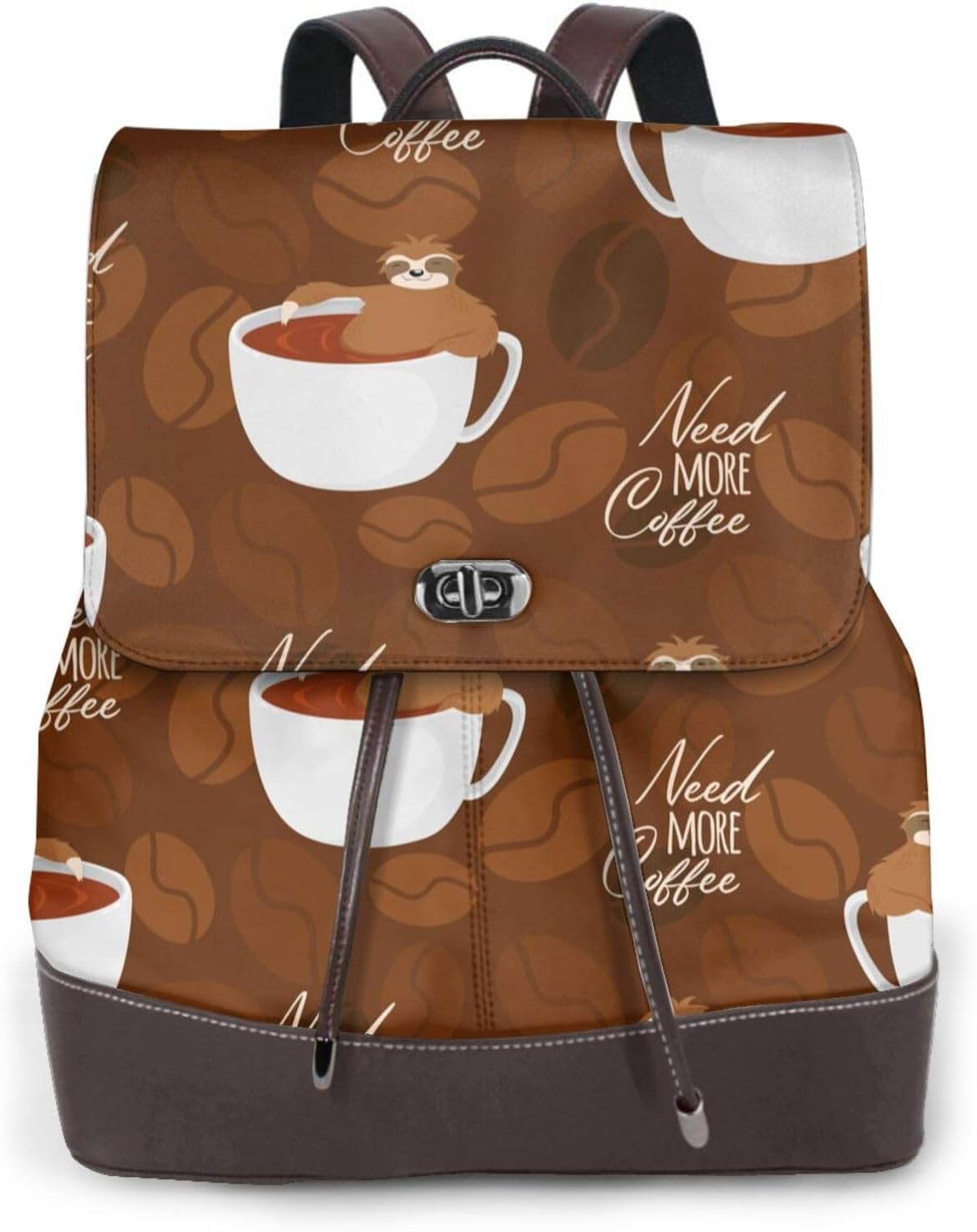 Cute Sloths Bear Relaxing In Coffee Cup for Womens Backpack Purse Microfiber PU Anti-theft Large Fashion Designer Travel Bag Ladies Shoulder Bags