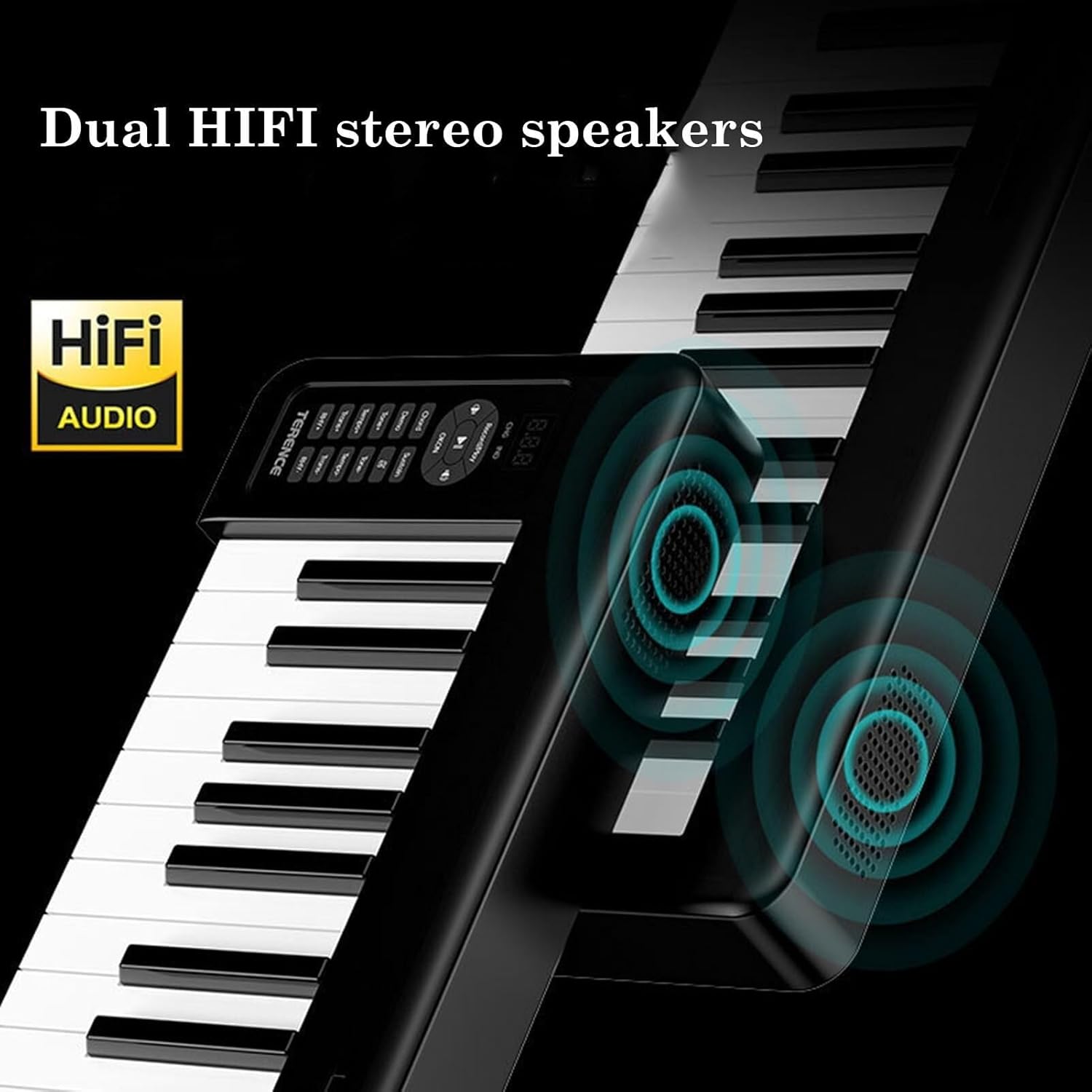 Folding Piano Keyboard 61 Key Touch-Sensitive Electric Piano, Portable, Rechargeable, Bluetooth, MIDI Mode for Beginners & Teens (Black)