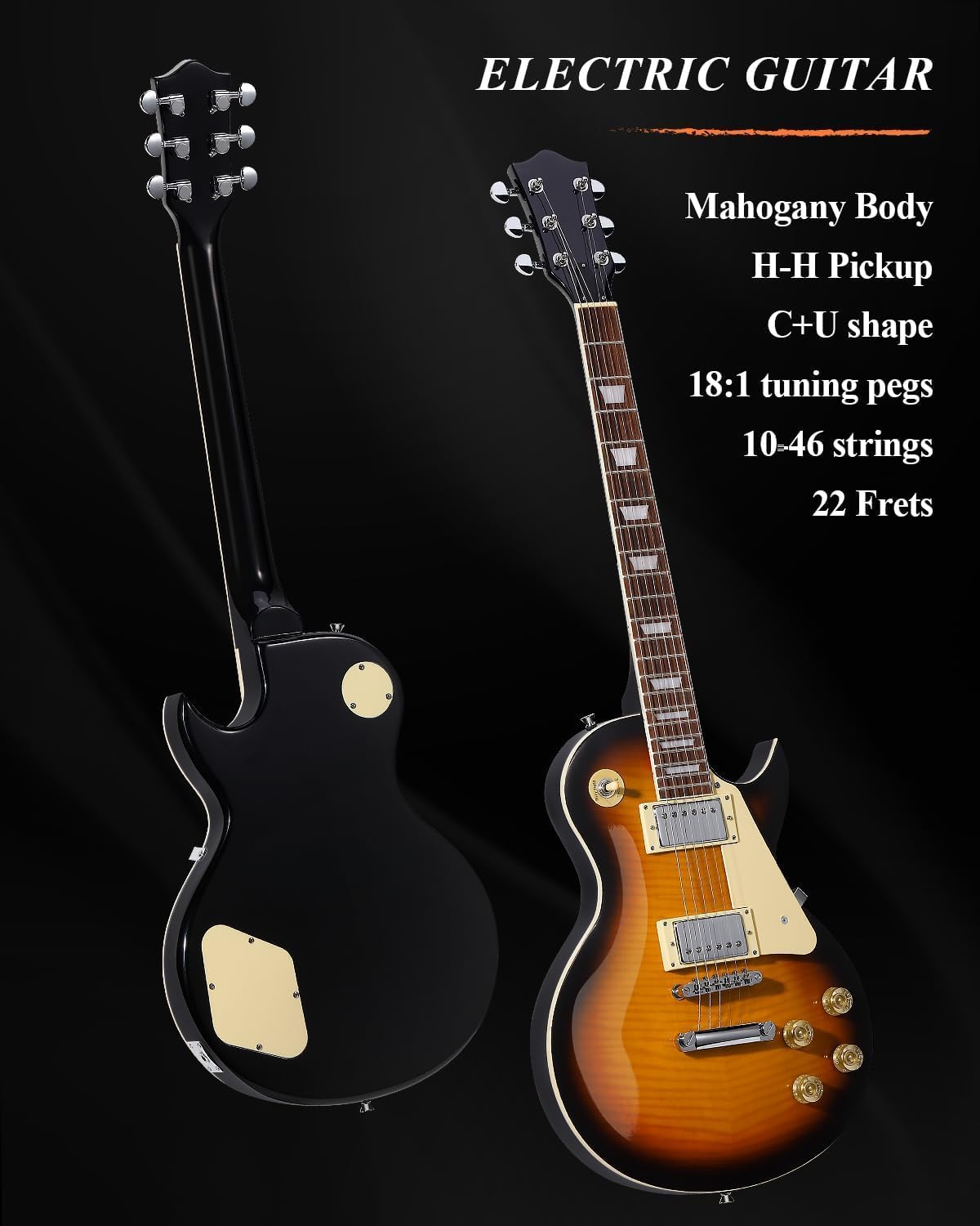 SC Electric Guitar Series - SC Electric Guitar with 5W Mini Amplifier，Mahogany Body, Rosewood Fingerboard, Humbuckers Pickups, Tune-O-Matic Bridge, C Neck (Sunburst)