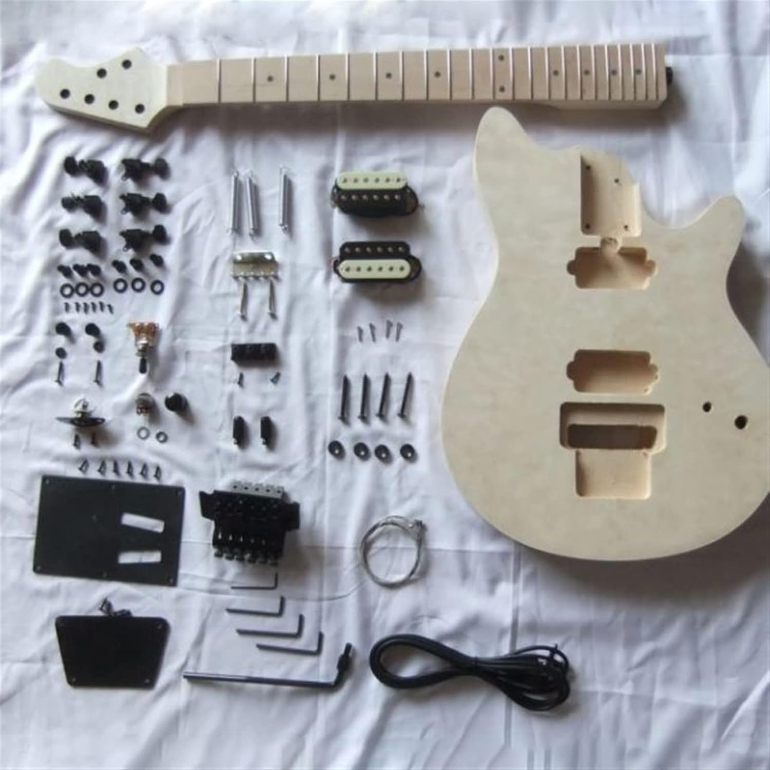 DIY Electric Guitar Kit 2 Dual-Coil Pickups Unfinished 22 Frets DIY Electric Guitar Kit Basswood Body and Fingerboard