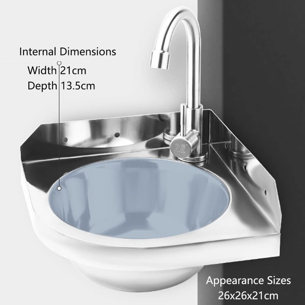 Stainless Steel Sink with Faucet, Wall Mount Corner Sink Single Bowl Triangle, Kitchen, Bathroom, Bar, Balcony Sink Basin,A2-26X26CM/10.24X10.24inch