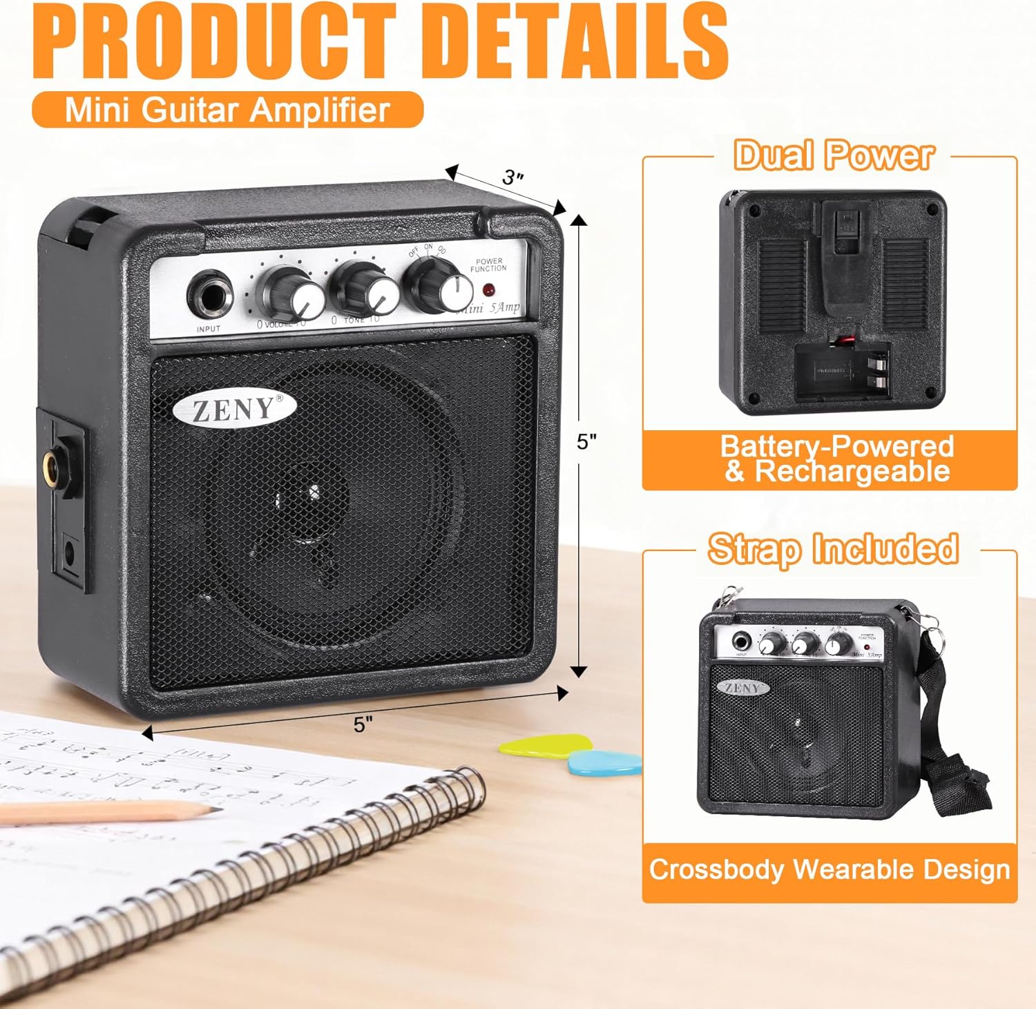 ZENY 30 inch Kids Electric Guitar with 5w Amp, Gig Bag, Strap, Cable, Strings and Picks Guitar Combo Accessory Kit (Black)