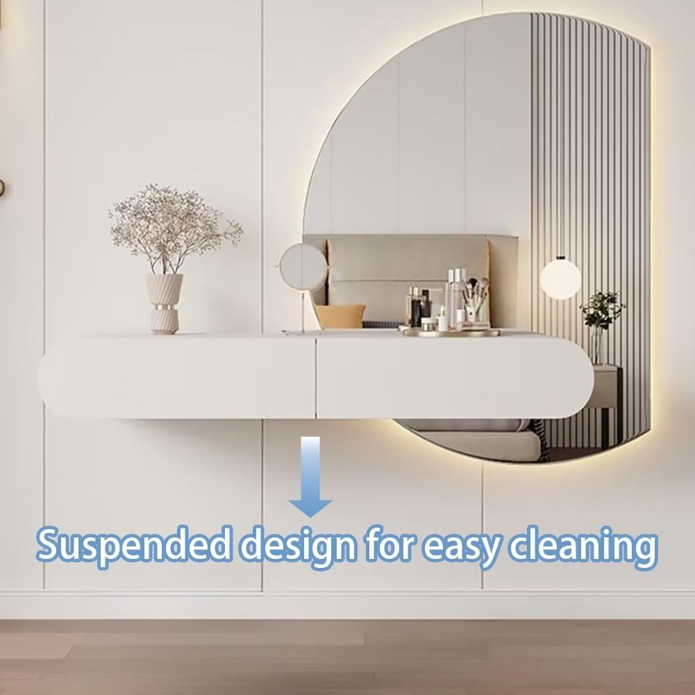 Wall-Mounted Floating Desk with Drawers Wood Floating Makeup Vanity Corner Desk for Bathroom Hairdressers Beautiful