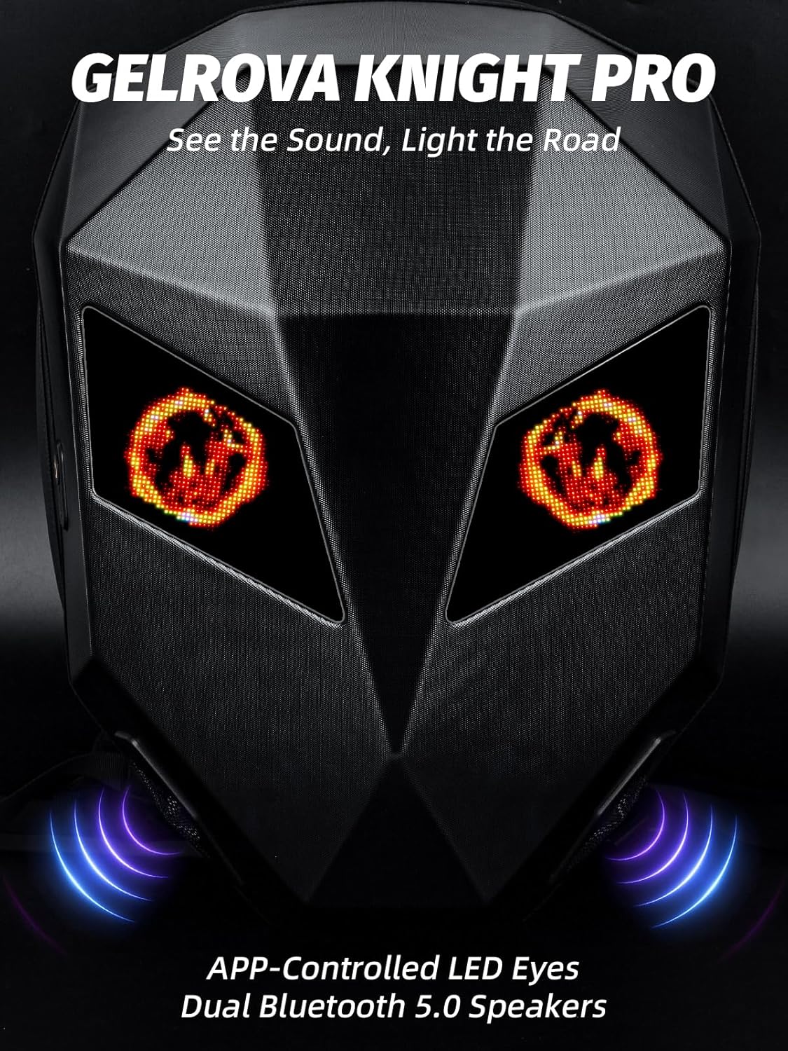 Gelrova Music Cycling Backpack [Battery not included] - LED Bicycle Backpack With Speakers, Expandable Helmet Storage (14.8L→25.2L) for Scooter, 15-16