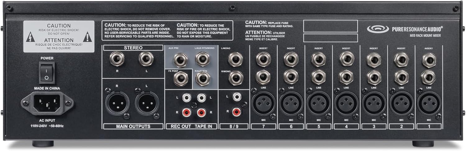 Pure Resonance Audio MX9 9 Channel Rack Mount Mixer with Bluetooth and Effects