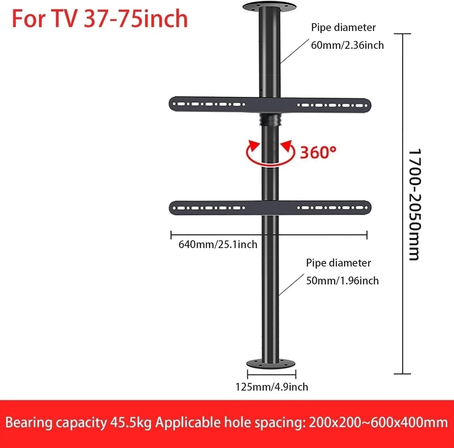 LCD TV 360 Degree Rotating Frame Floor Stand Height Adjustable TV Stand and Wall Mount Rotating Divider Shelf TV Bracket Fits 32-75inch LED Screen Display Up to 110 Pound