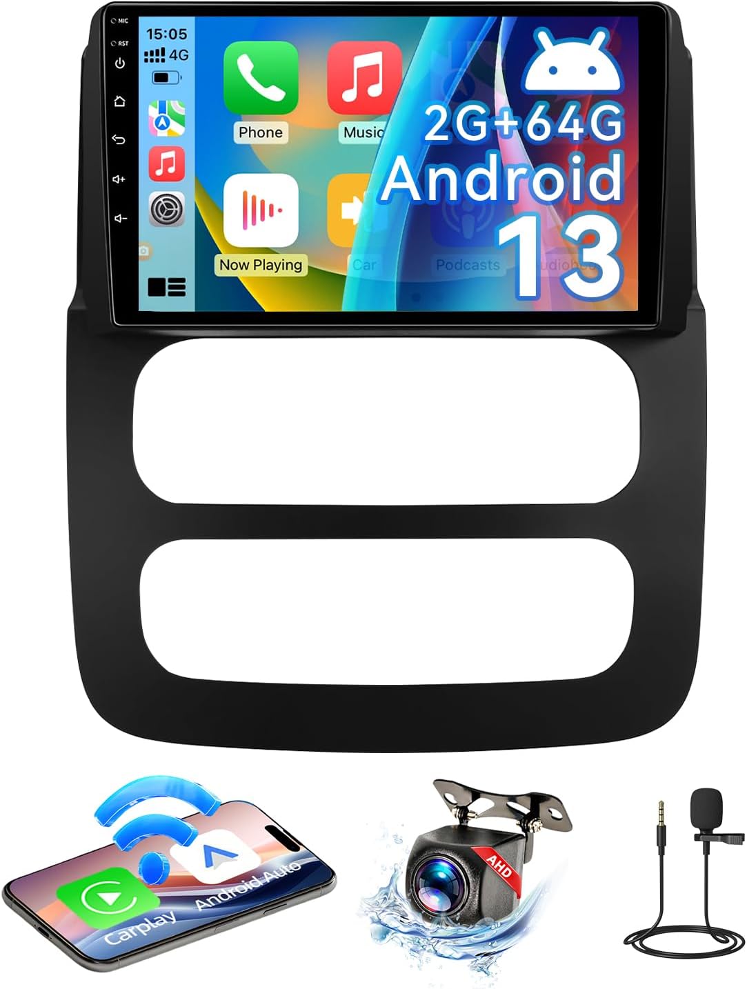 Android 13 Car Radio Compatible with Dodge Ram Radio 1500 2500 3500 2002 2003 2004 2005, 9 Inch 2+64G Car Stereo with Wireless CarPlay Android Auto, Bluetooth, WiFi, GPS, SWC, Backup Camera