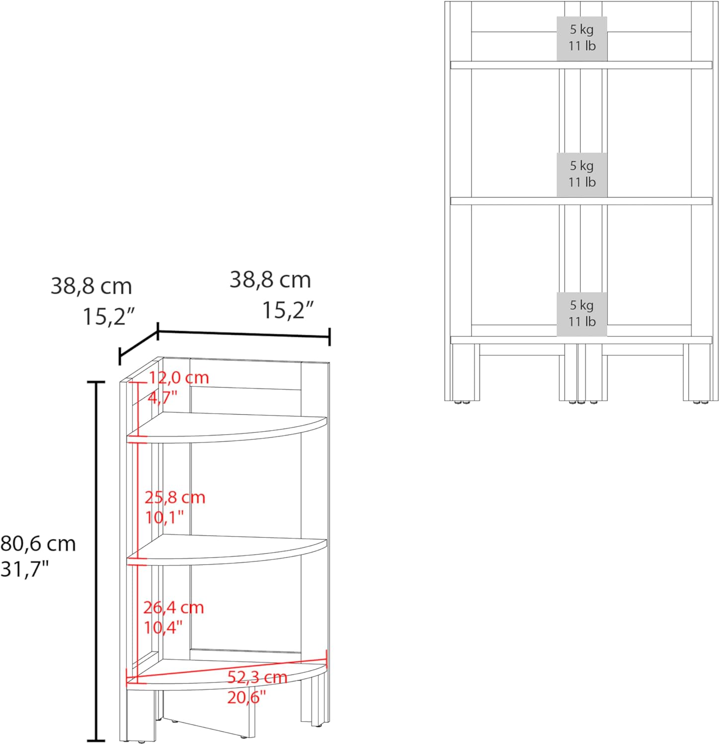 Corner Shelf 3 Tier Storage: Modern Triangular Wooden Design for Small Spaces - Compact Wall Mount Display Organizer for Apartments & Home Office