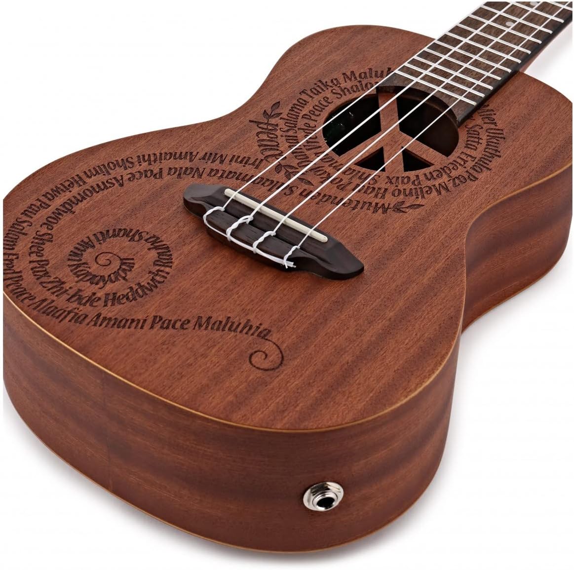 Luna Maluhia Peace Concert Ukulele with Gig Bag, Satin Natural