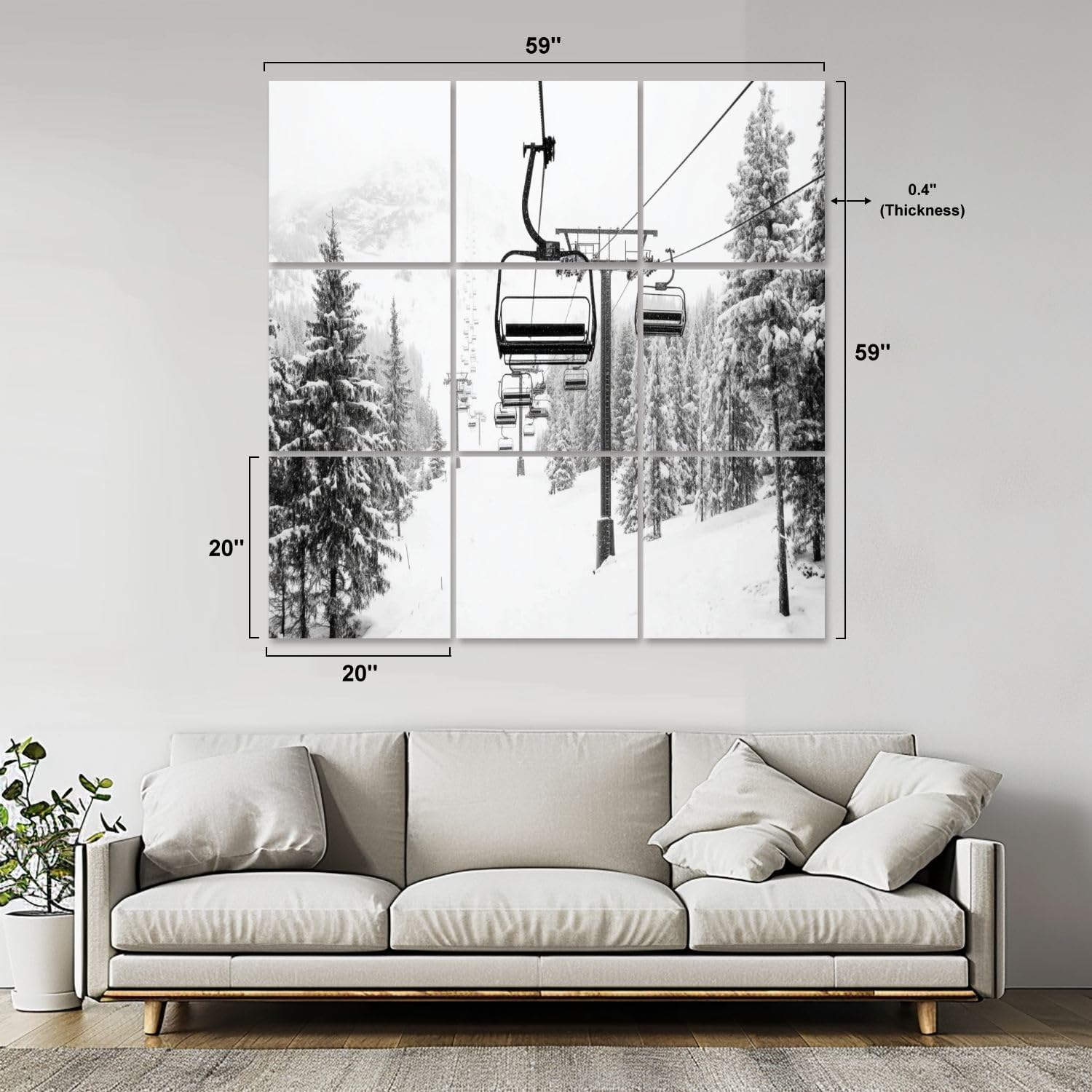 Art Acoustic Panels Self Adhesive Snow covered spruce trees ski lift along ski slope Hafjell 9 Packs Decorative Soundproof Wall Panels Large Sound Absorbing Panels for Home Office 60