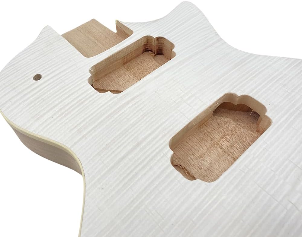Yinfente Electric Guitar Body Unfinished Mahogany +Maple Top +Flame Maple Veneer Bolt On DIY Guitar Body Blank HH Hamburger Pickup