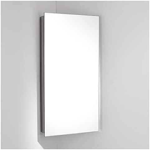 Wall Mount Bathroom Corner Medicine Cabinet with Mirror Door Stainless Steel Storage Cupboard Three Shelves Left/Right Reversible 300 x 600 x 190 mm