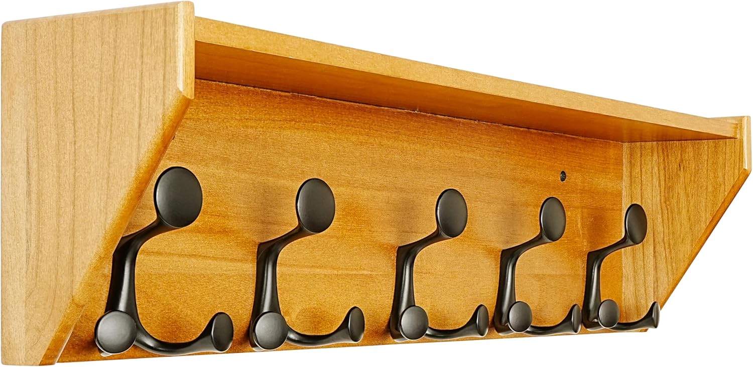 SKOLOO Wall Shelf with Hooks, 24-Inch Brown Coat Rack Wall Mount with Shelf Organizer - Lightweight & Sturdy​​, 5 Tri Hooks - Perfect for Entryway, Hallway, Living Room, Bedroom, Mudroom