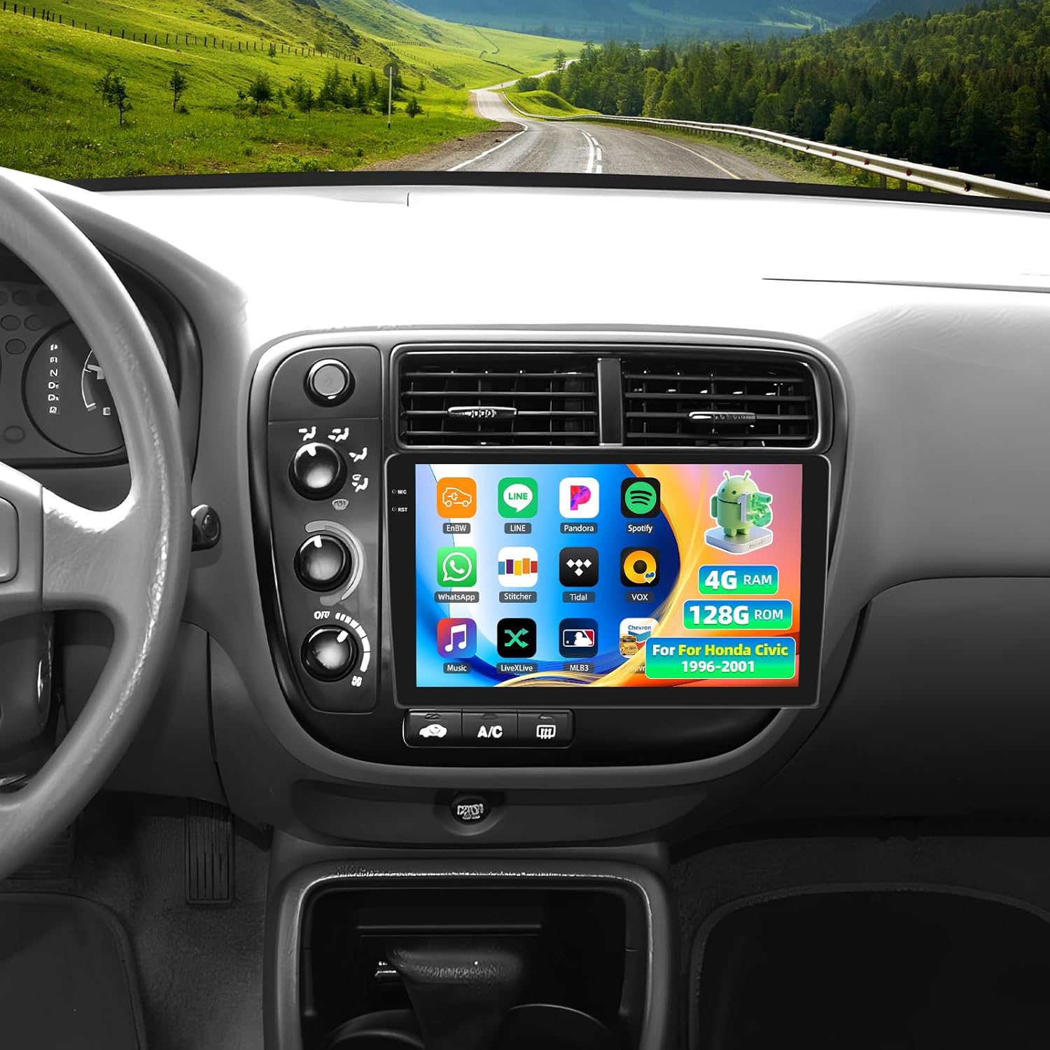 [4+128G] Android 15 Car Stereo for Honda Civic 1996-2001 with Wireless CarPlay Android Auto,9