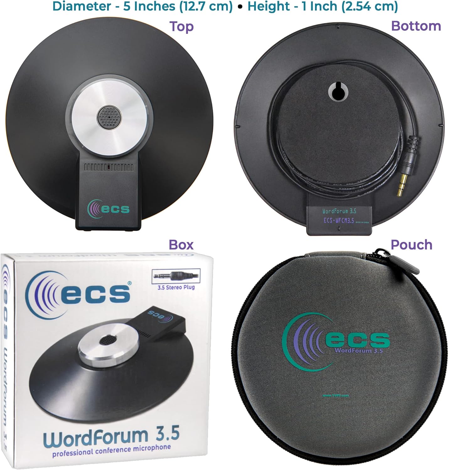 ECS WordForum 3.5mm TRS 360° Omnidirectional Stereo Conference Microphone for PC - with Daisy Chain Option, Condenser Mic for Teleconferencing - 5 Pack