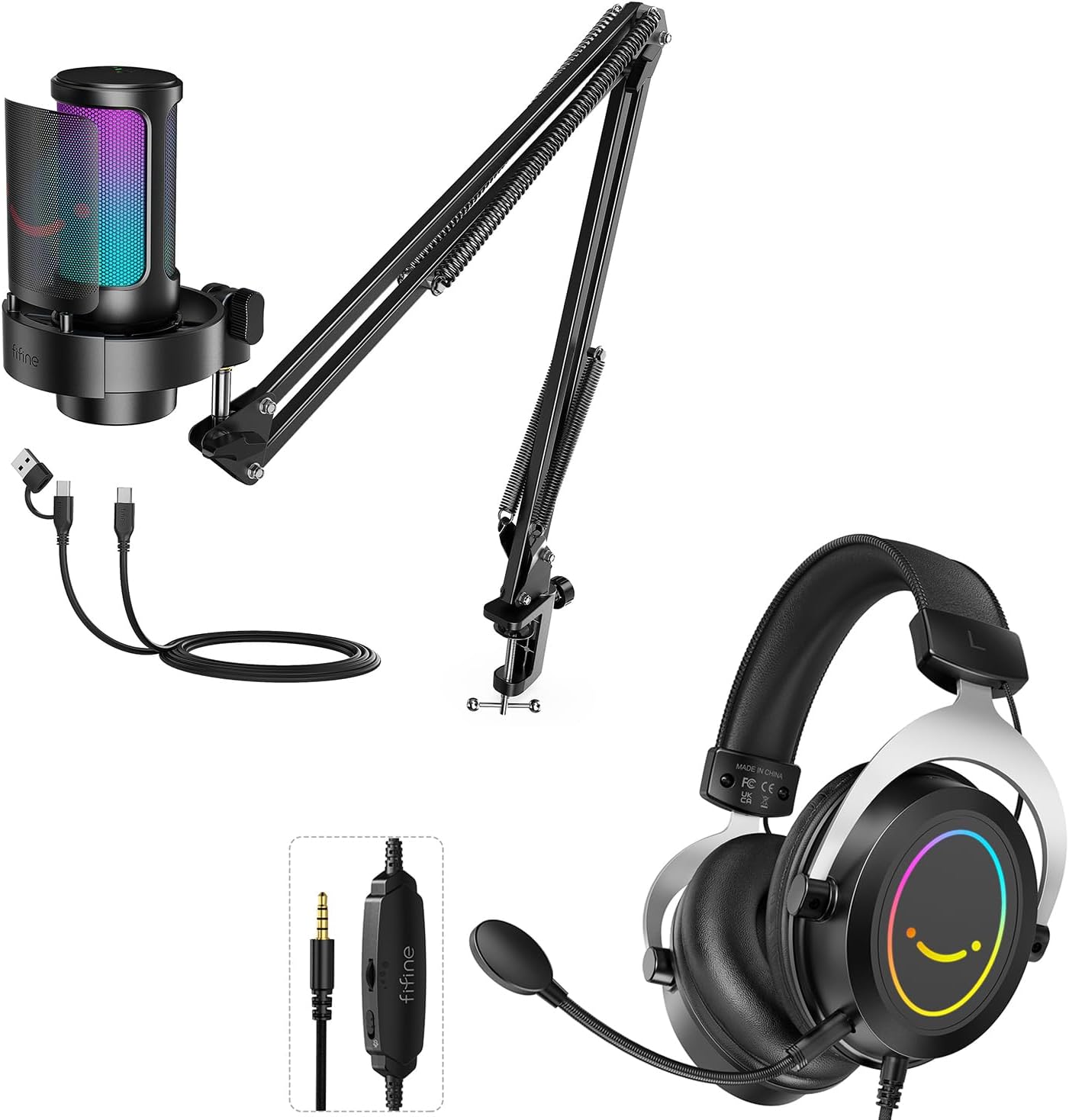 FIFINE Gaming USB Microphone with Over-Ear Headset Bundle for Streaming, Recording, Condenser Computer Mic with Headphone Jack, Gain Knob, Gamer Headset Kit Compatible for PS4/PS5, PC (A8T+H3)